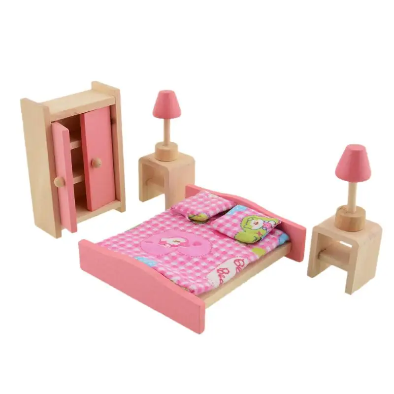 Мини мебель Комплект Дети ролевые игры игрушечный шкаф стол стул кровать кукольный домик спальня мебели игровой дом игрушка