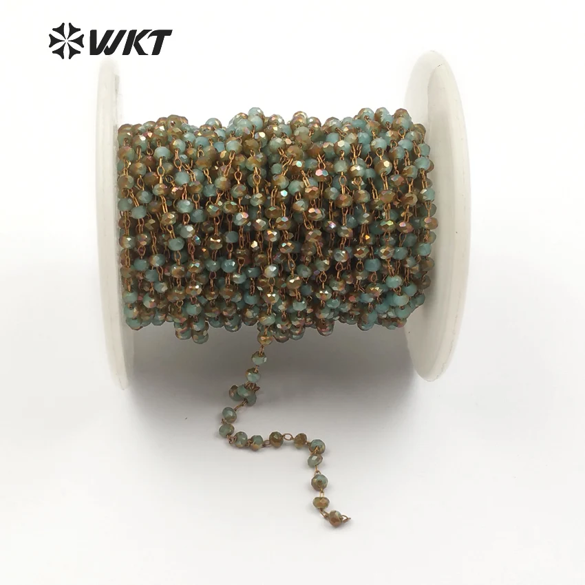 

WT-RBC052 Pale Green Color Sparking Beads Chain Wholesale 5 Meter Handmake Jewelry For Women Fashion Necklace Accessories