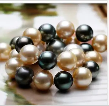 

stunning round 10-11mm south sea white black pearl necklace 18inch 14KGP