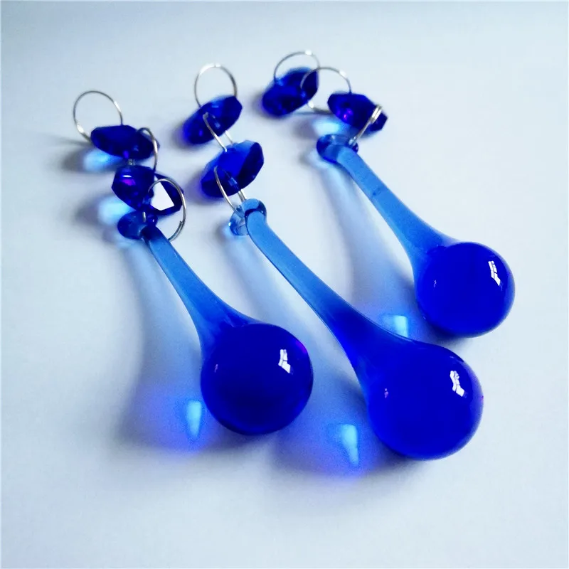 10pcs,Dark Blue 16*60mm Raindrop Chandelier Pendants with 14mm Octagon