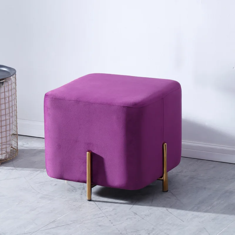 Скандинавские минималистичные туфли из нержавеющей стали, табурет, Модная современная домашняя одежда, магазин, диван, табурет для гостиной, маленький квадратный табурет - Цвет: purple