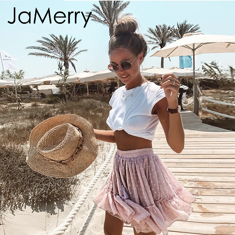 Женская короткая мини юбка в горошек JaMerry летняя пляжная стиле бохо с высокой