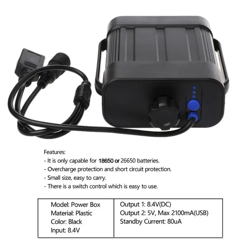 Portable Waterproof 2*26650 Bicycle Light Battery Case Cycling Lamp External Power Battery Holder Storage Box +converter