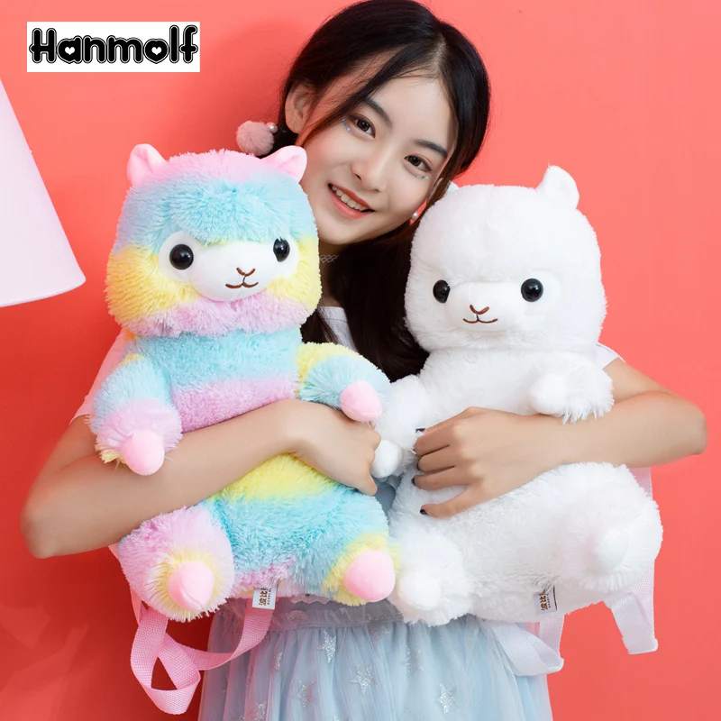 

Alpaca Stuffed Animal Backpack Rainbow/White Alpacas Plush Cartoon Animals Double Shoulders Bag Kids Girls Shopping Purse Bag