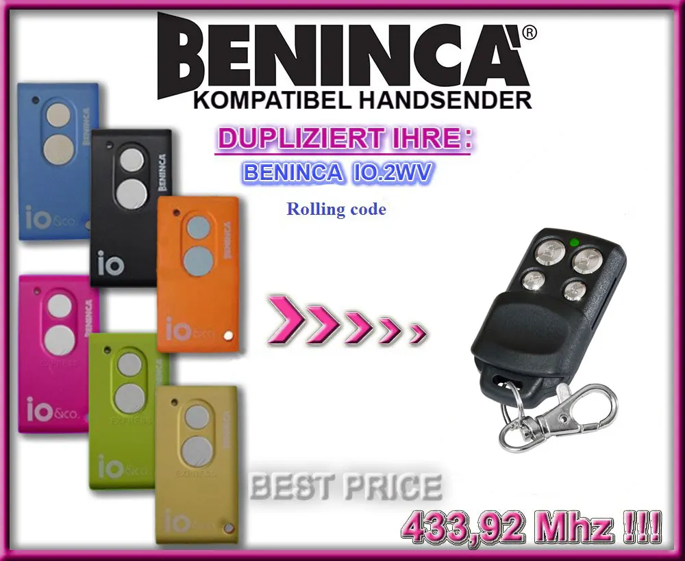 

Automatic door transmitter for BENINCA IO all color rolling code remote