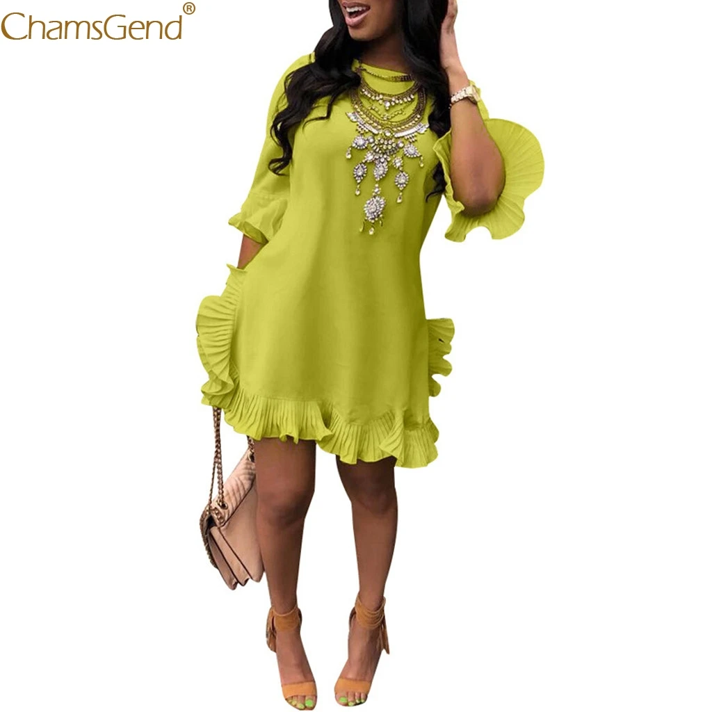 

Dresses Woman Party Night 2019 Solid Color Pleated Irregular Ruffled Dress Women Summer Plus Size Dress Women 2019 BohoMay