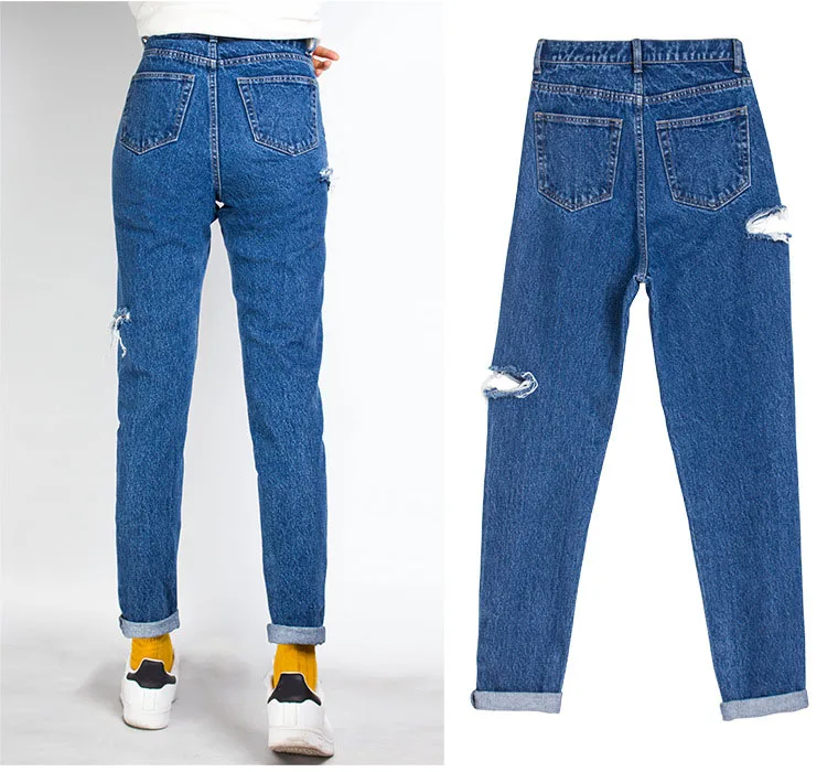 Jeans fashion high waist BF street style broken copper casual jeans ladies trousers (6)