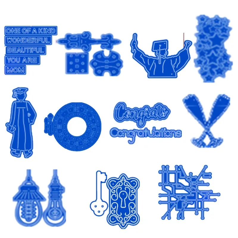 

Graduate Words Stars Champagne Grass Light Bulbs Rusty Hinges Metal Cutting Dies For DIY Scrapbooking Paper Card Craft New 2019