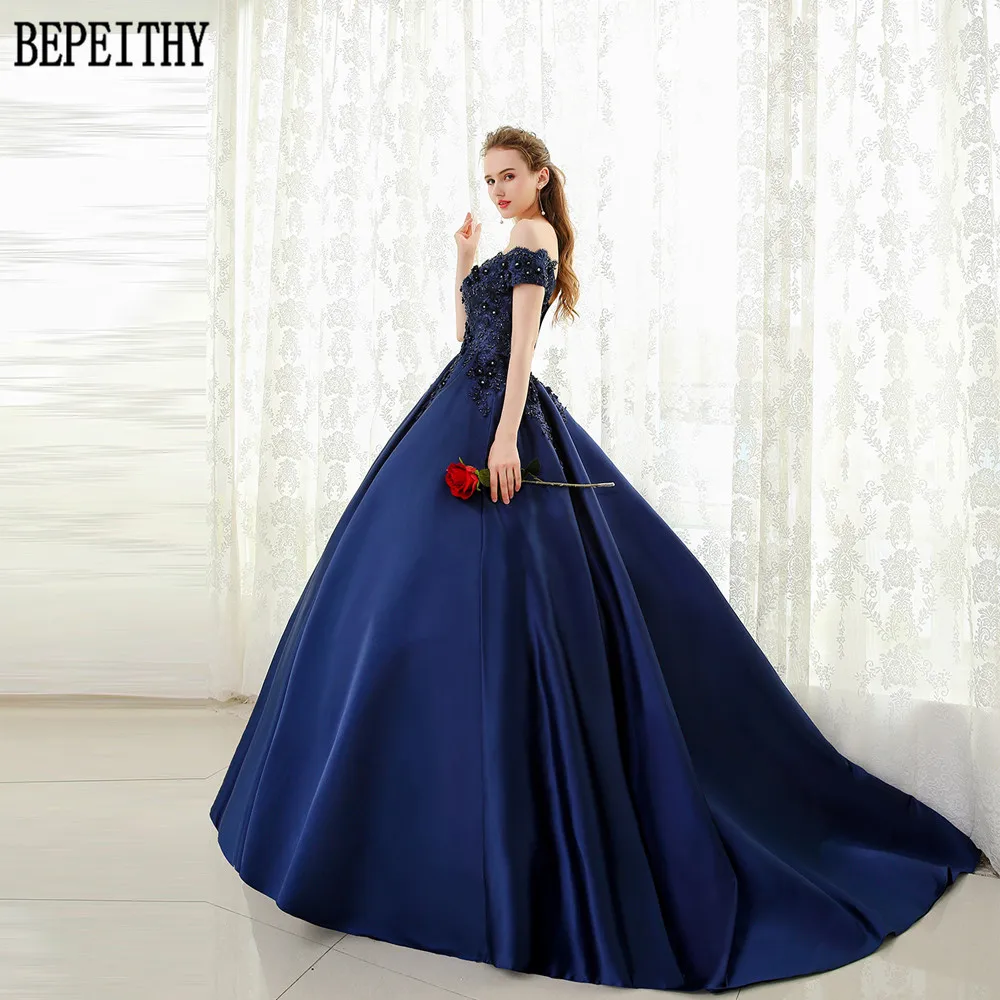 BEPEITHY, на заказ, vestido de festa, с v-образным вырезом, темно-синее, кружевное, расшитое бисером, винтажное платье для выпускного вечера, с открытыми плечами, длинное вечернее платье