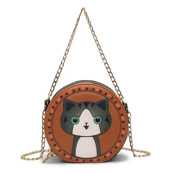 

New Arrival Brand Designer Women Cute Cartoon Animals Leather Mini Round Handbags Korean Style Chain Shoulder Bags bolsa redonda