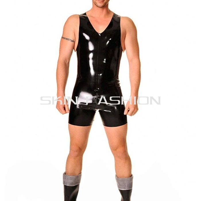 

Free shipping !!! Men vest style close-fitting garment latex bodysuits black