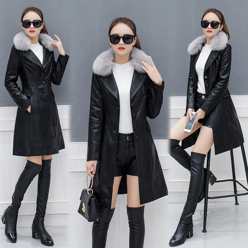

2017 top Compound sheepskin coat Women Winter Fur Coat Jacket Warm Parkas plus size Overcoat long down cotton leather Coat