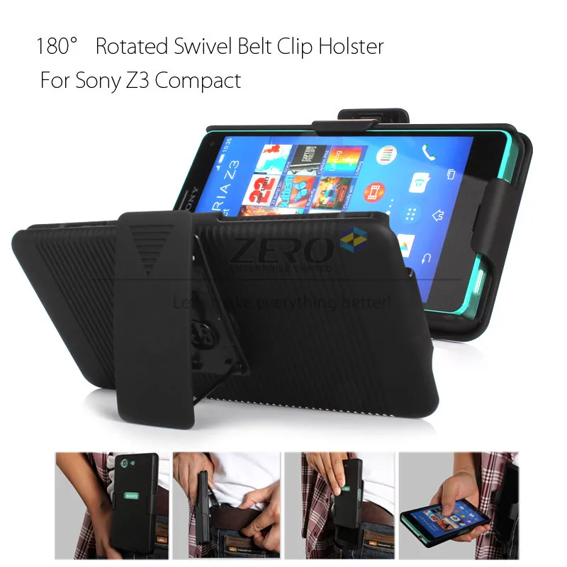 

Back Cover For Sony Xperia Z3 Compact Z3 Mini D5803 Slide Case with Swivel Belt Clip Holster Stand 2 IN 1 Protective Shell Black