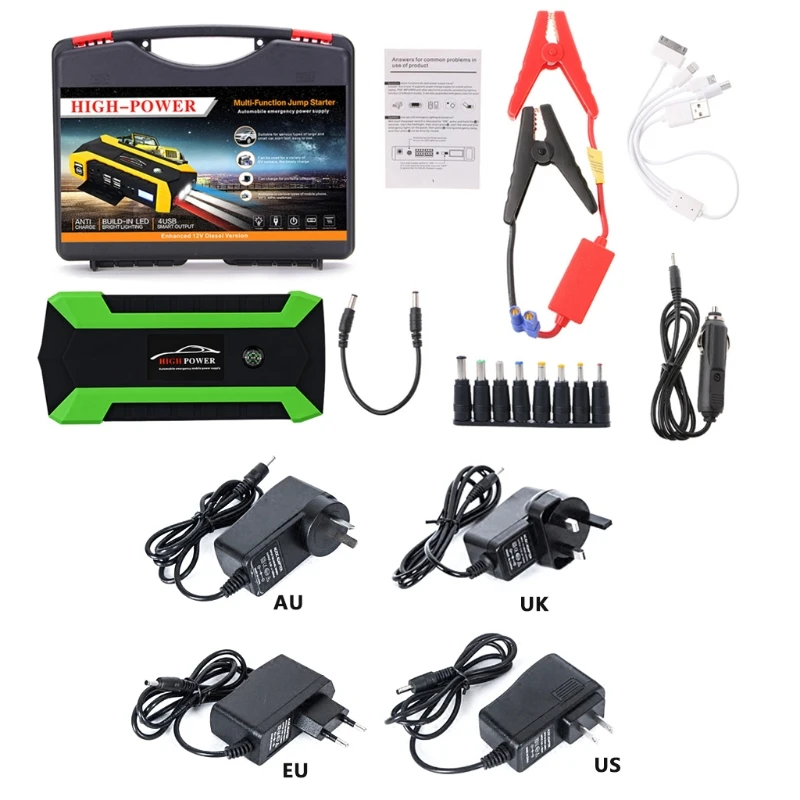 New 1 Set 89800mAh 4 USB Portable Multifunction Car Jump Starter Pack Booster Charger Battery Power Bank High Quality