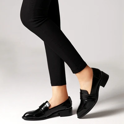 Женские модельные туфли-лодочки на каблуке 4,5 см; офисные женские туфли-лодочки; женские черные лоферы из лакированной кожи на квадратном каблуке; женская летняя обувь - Цвет: BLack Loafer