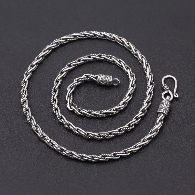 Starfield S925 Sterling Silver Retro Thai Silver Popular HWoven Twist Men Women Thick Necklace Vintage Style