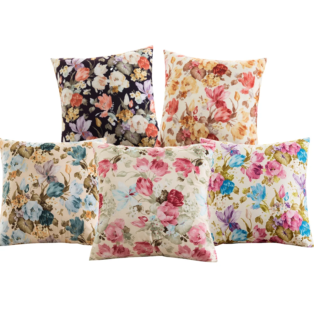 

Double Side Watercolor Flower Cushion Cover Sweet Home Cotton Pink Printed Home Decorative Pillows Cover Case