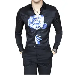 Классические мужские черные рубашки с длинным рукавом модные деловые банкетные мужские рубашки 2019 Новые популярные вечерние мужские