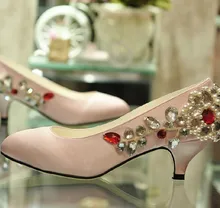 Luxurious Sexy Pink Satin Bridal Wedding Dress Shoes Women’s Rhinestone Pumps Dress shoes Bridal shoes Lady Fashion Shoes
