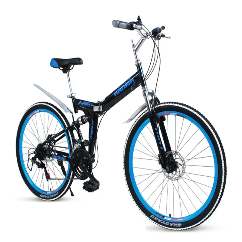 Discount Folding Mountain Bicycle 21-Speed 24 Inch Multi-color Selection Disc Brakes Double Shock Absorption for Student Adults 1