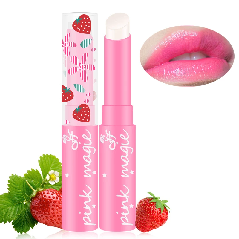 

1PC Cute Brand Makeup Baby Pink Strawberry Jelly Lips Moisturizer Sweet Fruit Magic Change Color Lipstick Cute batom lip balm