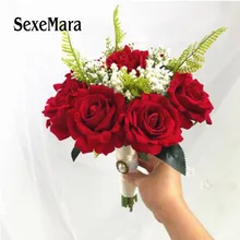 Красивые Искусственные Красные Свадебные цветы Свадебные букеты жемчуг цветок розы Букет