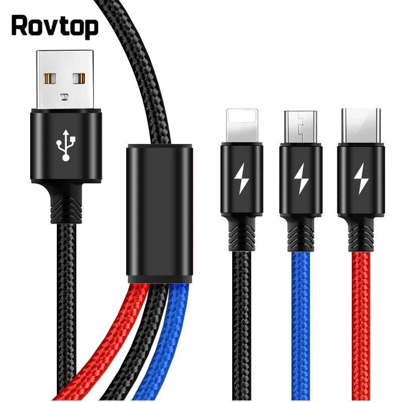 

Rovtop 3 in 1 USB Cable Multiple Device Phone Connector Charger Cord with Micro USB Type C Compatible with Cell Phones Tablets