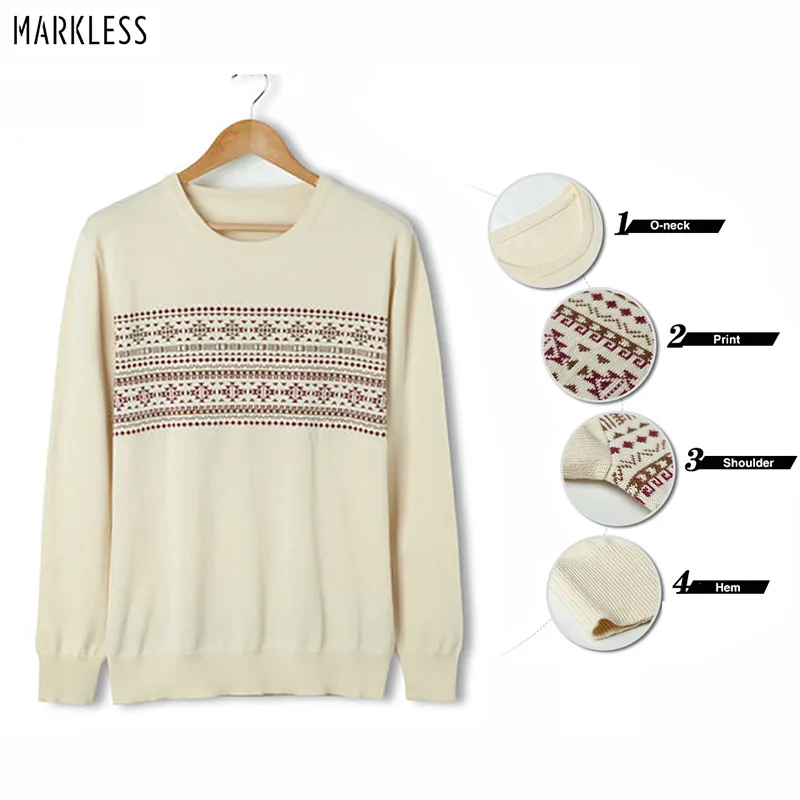 

Markless O-neck Pullover Sweater Men 100% Cotton Pullover Men Winter Warm Print Christmas Sweaters pull homme sueter hombre