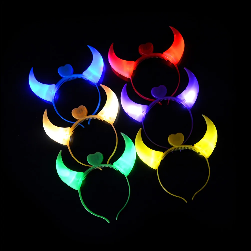 

50PCS Luminous Halloween Ox Horn Headdress Head Hair Hoop Band Vocal Concert/Party Decor Kids Devil Horns /crown/ Bow LED Light
