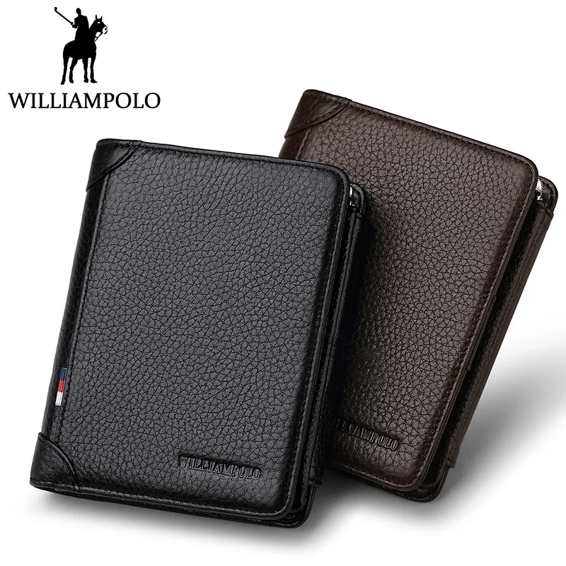 WILLIAMPOLO Famous Brand Trifold Wallet Men Short Purse Card Holder...