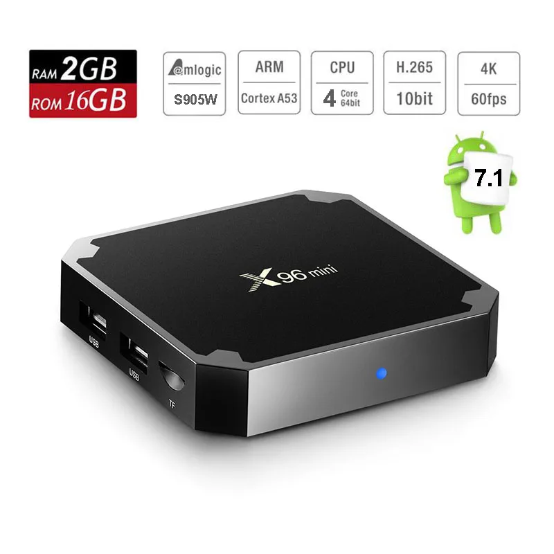 ТВ приставка X96 Mini с четырехъядерным процессором Amlogic S905W Android 7 1 2 + 16 ГБ 4K|smart tv box|tv