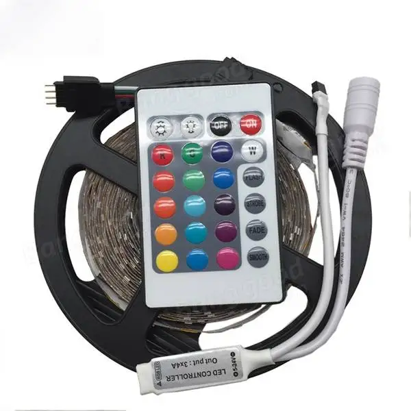 

SMD 3528 RGB LED Strip 60LEDs/m 5M Flexible tiras de led+Remote Controller RGB White Warm White diode tape for home decoration