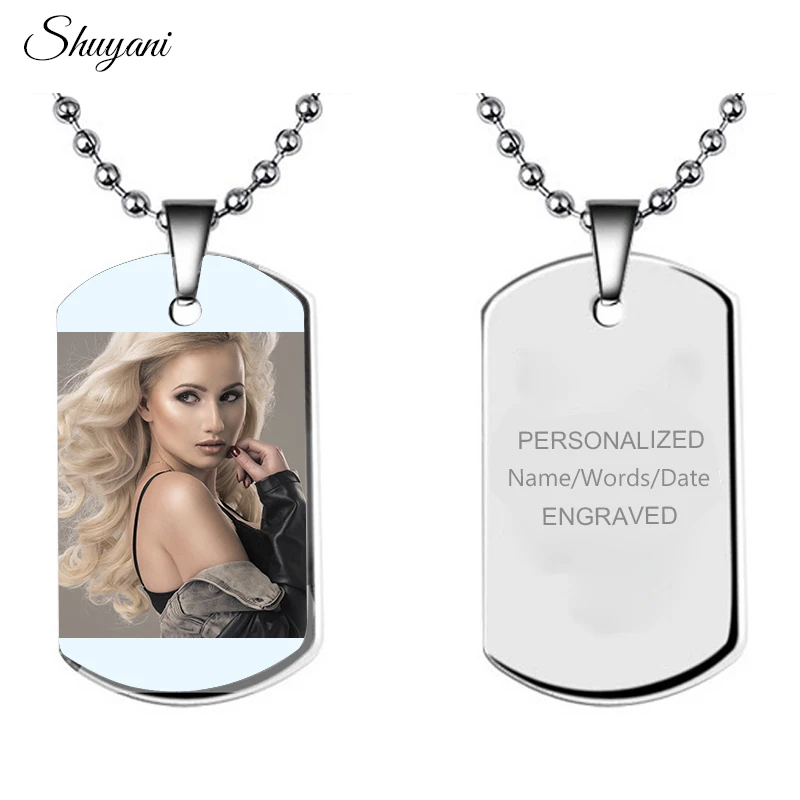 Laser Engrave Pictures/Name Pendant Necklace Personalized Customized Your Photos Stainless Steel