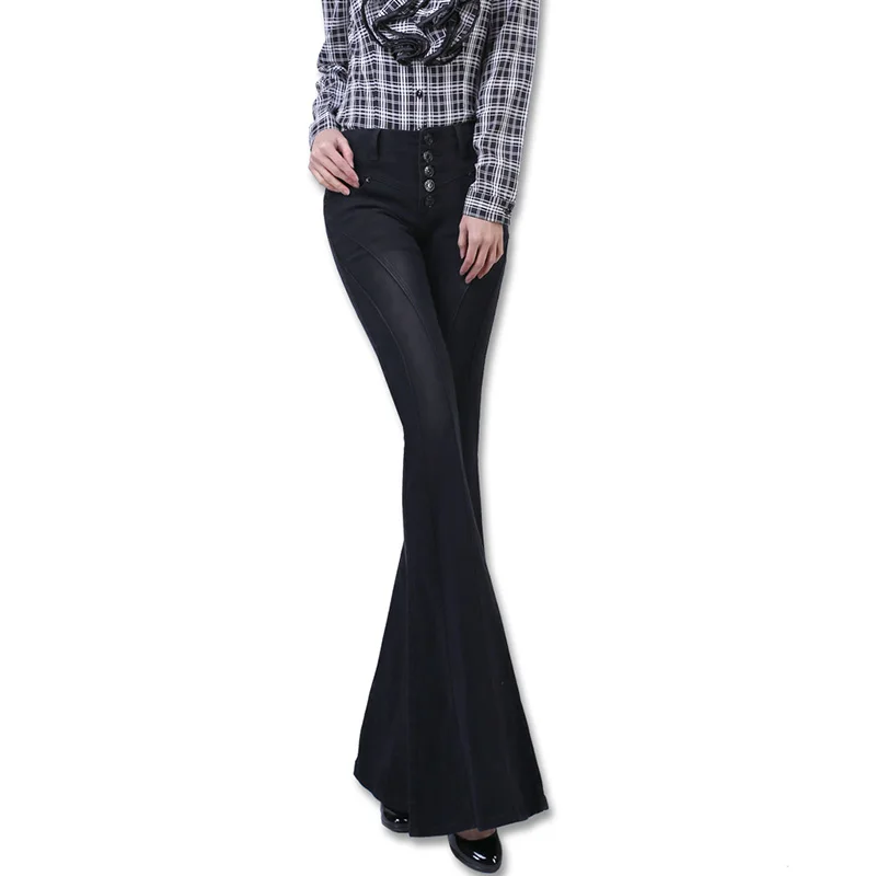 Модные женские джинсы с высокой талией, женские брюки с колокольчиком, брюки, джинсовые штаны, винтажные широкие расклешенные джинсы