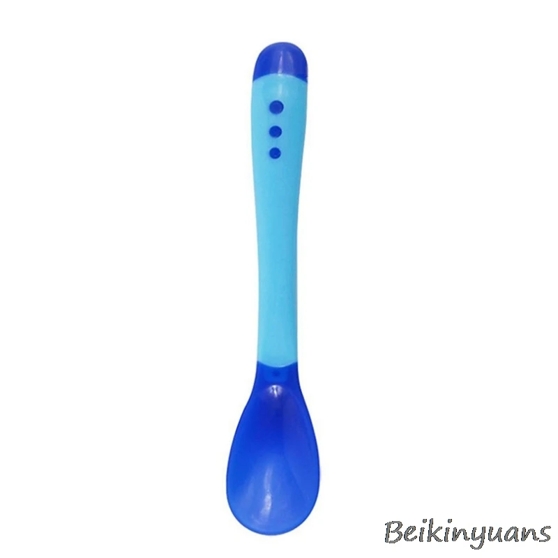 Детская обучающая миска с ложкой, бинауральная посуда для детских бобов, Детская тарелка с присоской для использования - Цвет: Blue spoon