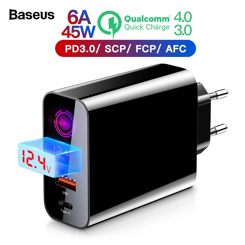 Baseus سريعة تهمة 4.0 3.0 USB شاحن آيفون سامسونج Xiaomi هواوي SCP QC4.0 QC3.0 QC C PD سريع جدار الهاتف المحمول شاحن