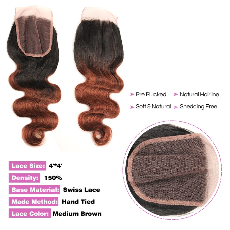 Pinshair T1B/33 Темно светлые пучки волнистых волос с закрытием перуанские