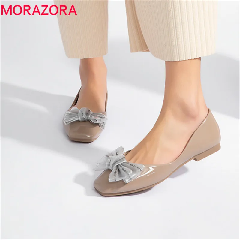 

MORAZORA 2019 wholesale flat shoes women pu slip on summer shoes bowknot casual simple single shoes woman