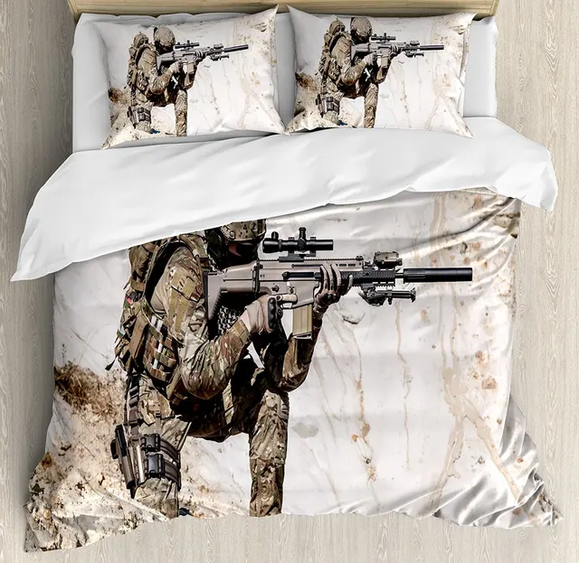 Army Duvet Cover Set United States Ranger on the Mountain Targeting