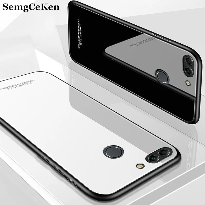 

SemgCeKen luxury original glass mirror case for huawei y6 y7 y9 y5 prime pro 2018 2019 silicone tpu hard back phone cover coque