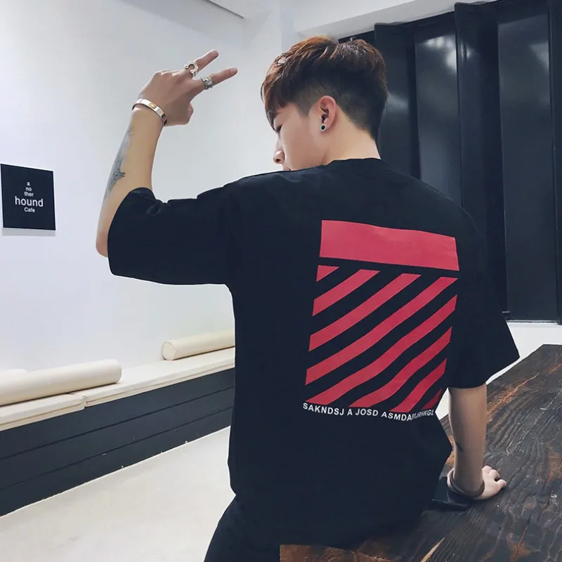 

Men Casual Short Sleeve Round Collar T-Shirt Color Contrast Stitching Print Loose Versatile Tops J2