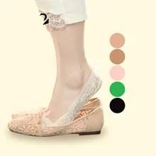 Модные женские хлопковые носки, летние кружевные короткие женские невидимое нескользящее покрытие, короткие носки