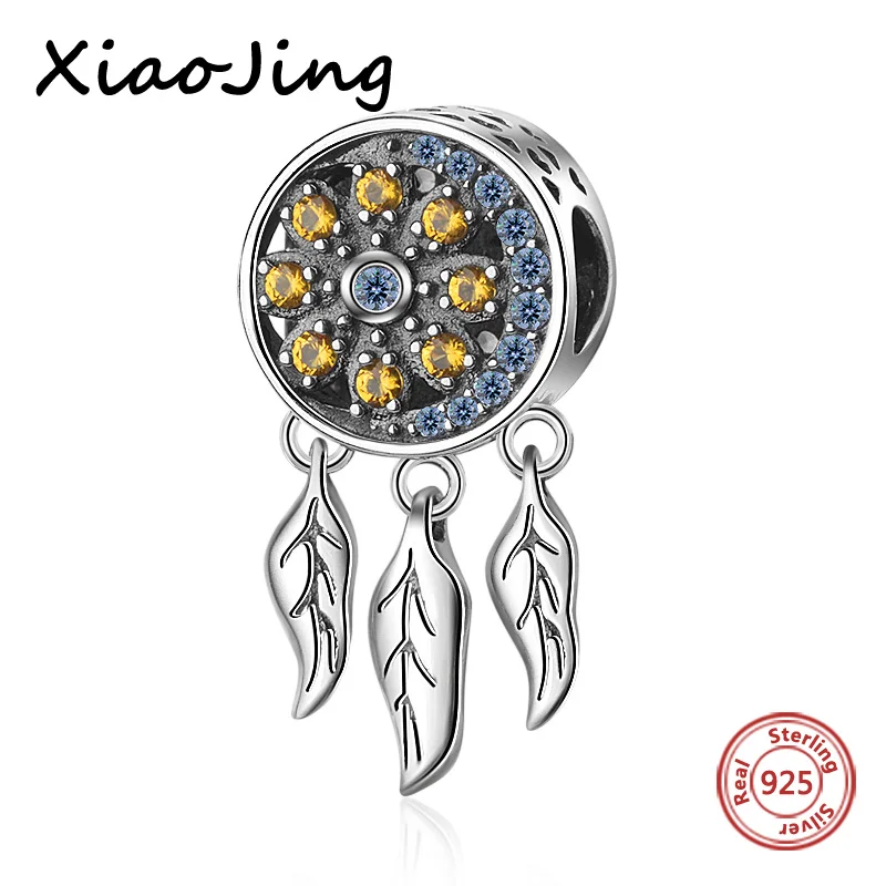 

New design 925 sterling silver Dream catcher Blue Stone beads fit authentic European charms bracelet fashion jewelry Making gift