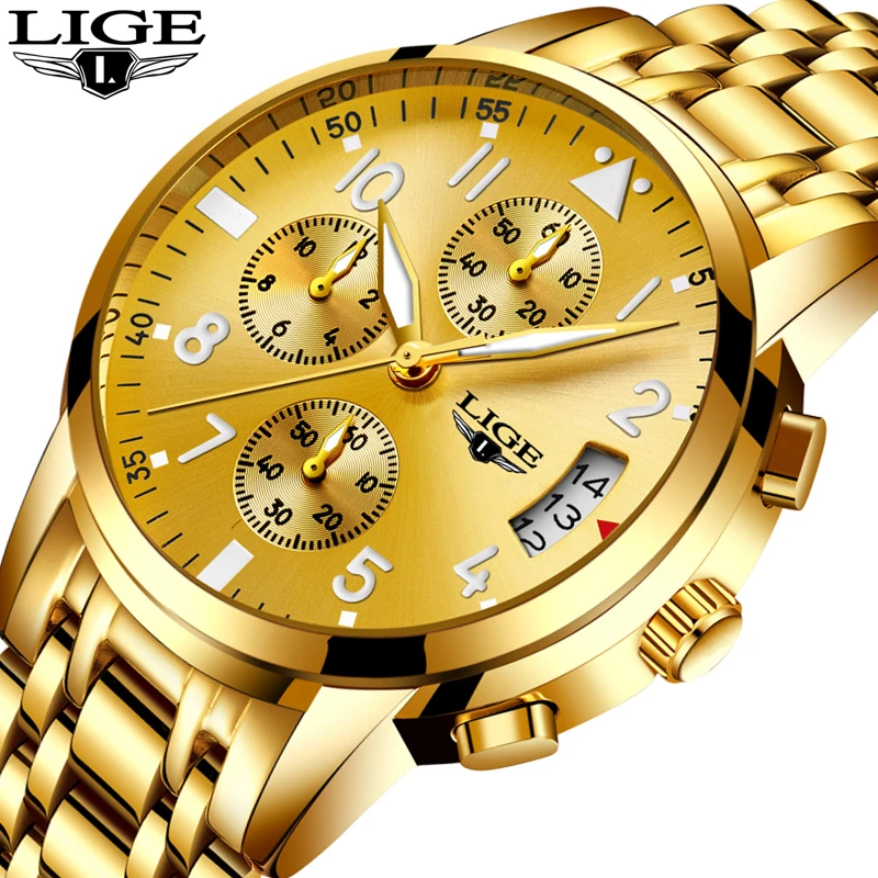 

relogio masculino LIGE Mens Watches Top Brand Luxury Fashion Business Quartz Watch Men Sport Full Steel Waterproof Black Clock