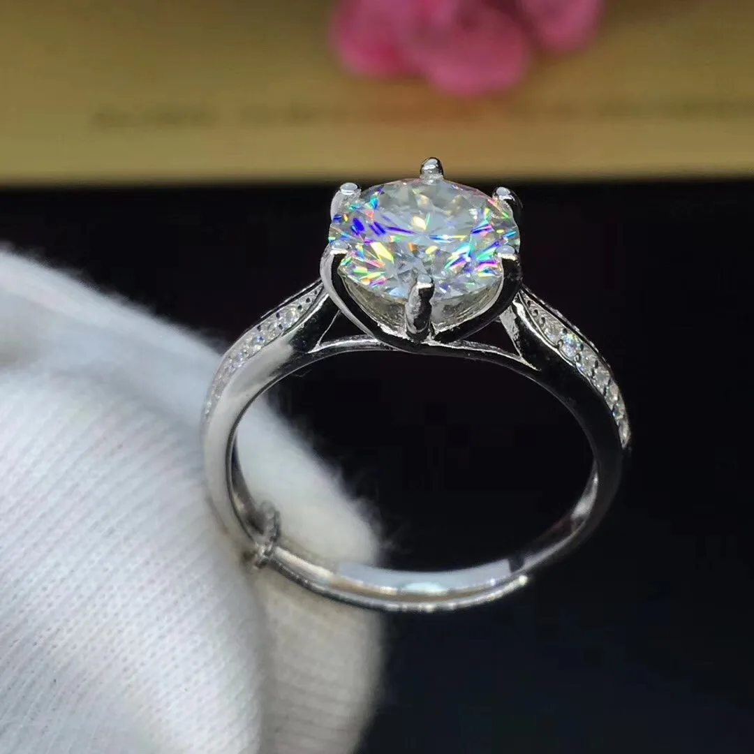 Круглое серебряное кольцо Moissanite 1ct D VVS роскошное свадебное кольцо Moissanite для женщин