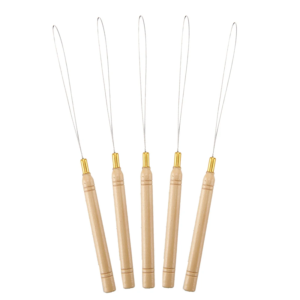 

5X Micro Rings Nano Ring Wooden Handle Loop Needle Extension Hook Threader Tool