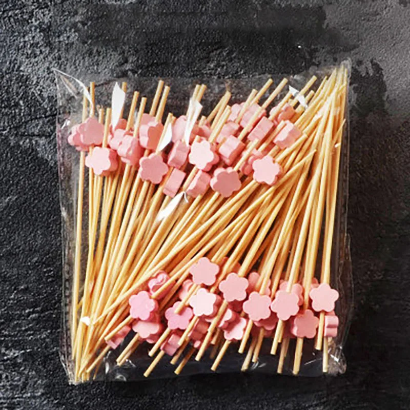 Симпатичные зубочистки бамбуковые деревянные салатные вилки деревянные вилки черные Экологичные кухонные аксессуары ресторанные принадлежности Шпажки для фруктов 627 - Цвет: 12cm pink 100 plum