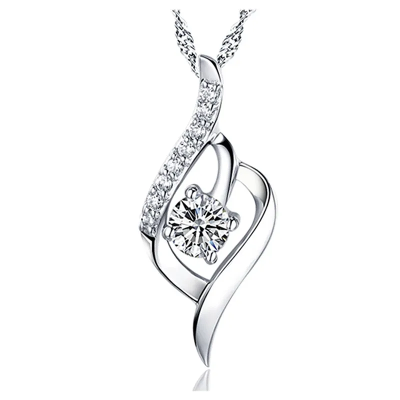 

Ethereal Jewelry Female Pendant Necklace Zircon 925 Silver 45CM Chain Anniversary Jewelry Gift For Lady with Box