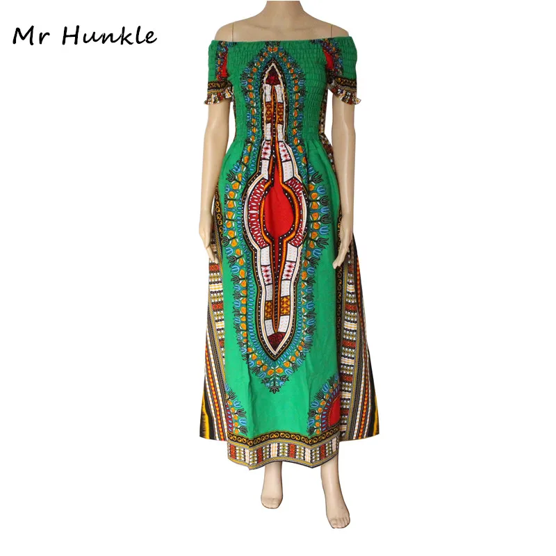 

Mr Hunkle 2017 Vintage Women's Dashiki Dress Petal Sleeve Slash neck African Print Maxi Vestidos African Long Dresses For Women