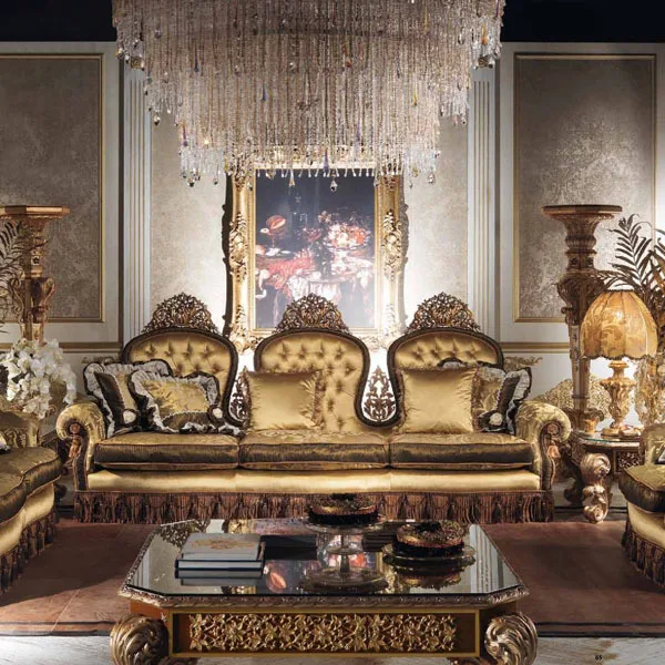 European Style Luxury Imperial Living Room Set Golden Sofa Set Top ...